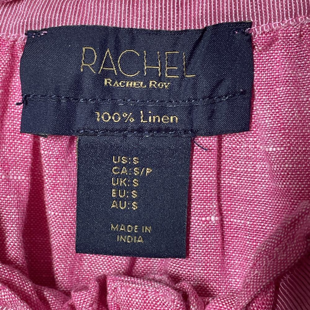 RACHEL RACHEL ROY 100% Linen Top Women’s Small Short Sleeve Ruffle Neckline Pink - Picture 4 of 5